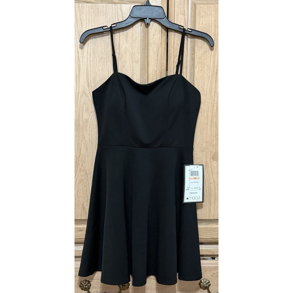 B. Darlin Women's Black Juniors Fit & Flare Dress Size US‎ 7/8 Spaghetti Strap